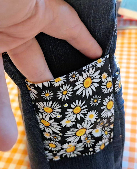 Sac a bandouliere, en jeans et tissus coton a imprimé marguerite et jaune vif