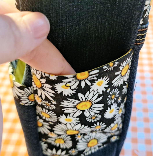 Sac a bandouliere, en jeans et tissus coton a imprimé marguerite et jaune vif